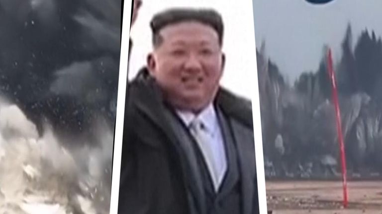 Kim Jong Un menyaksikan ledakan bahan peledak untuk memecah tanah untuk proyek perumahan