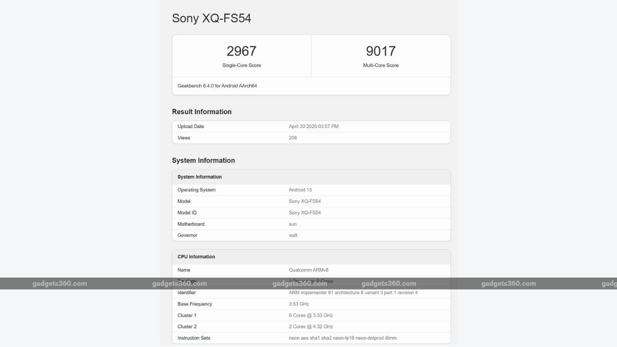 Sony Xperia 1 VII Geekbench Sony Xperia 1 VII
