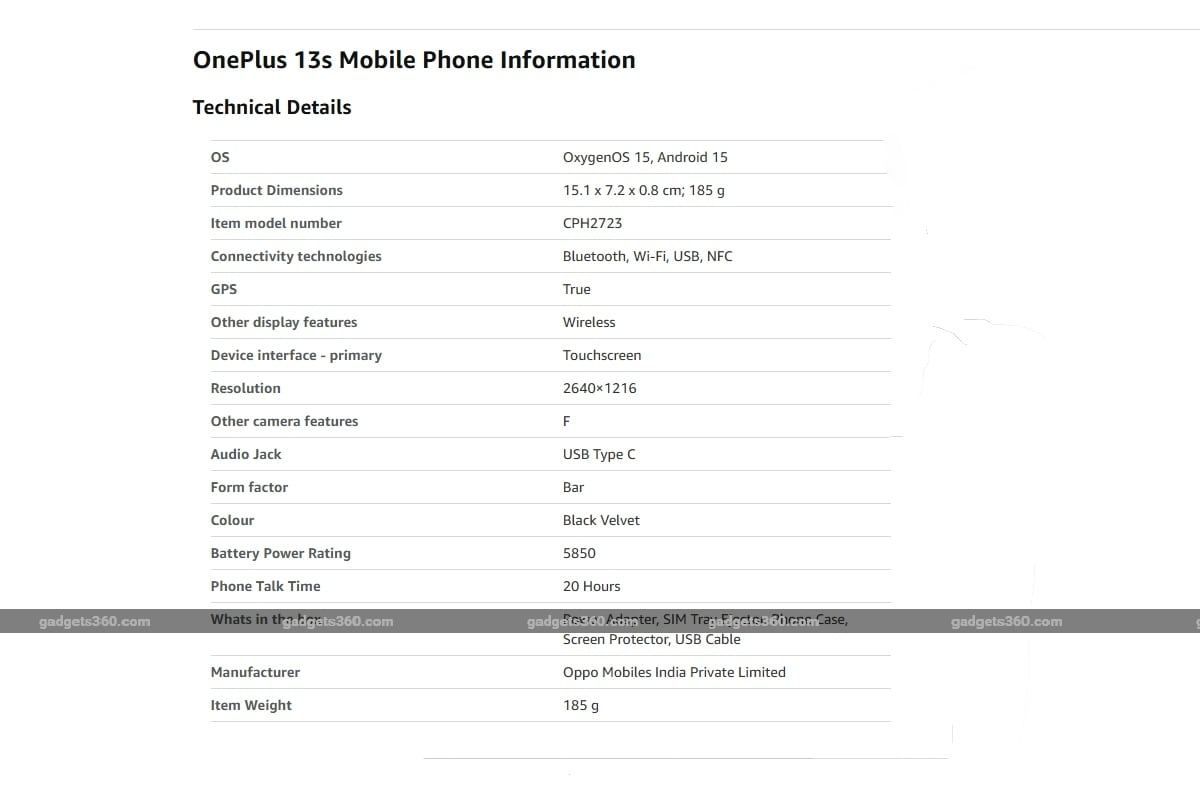 OnePlus 13S Amazon Detail G360 Amazon